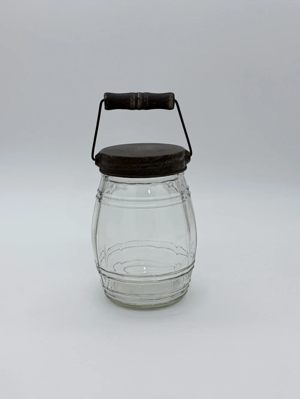 Vintage Rustic Barrel Jar With Metal Lid & Wood Handle Pickle Canister